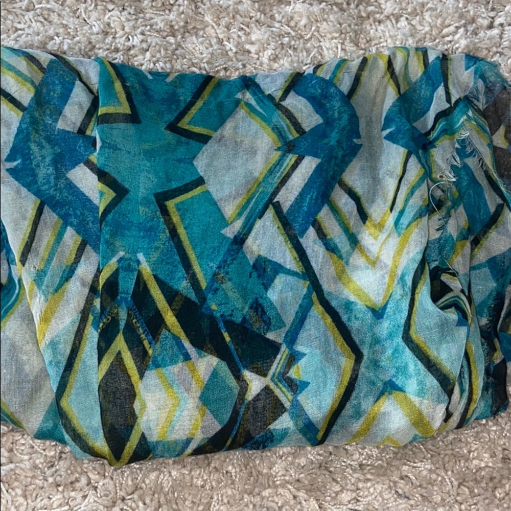Blanket scarf- lime green, aqua blue and black